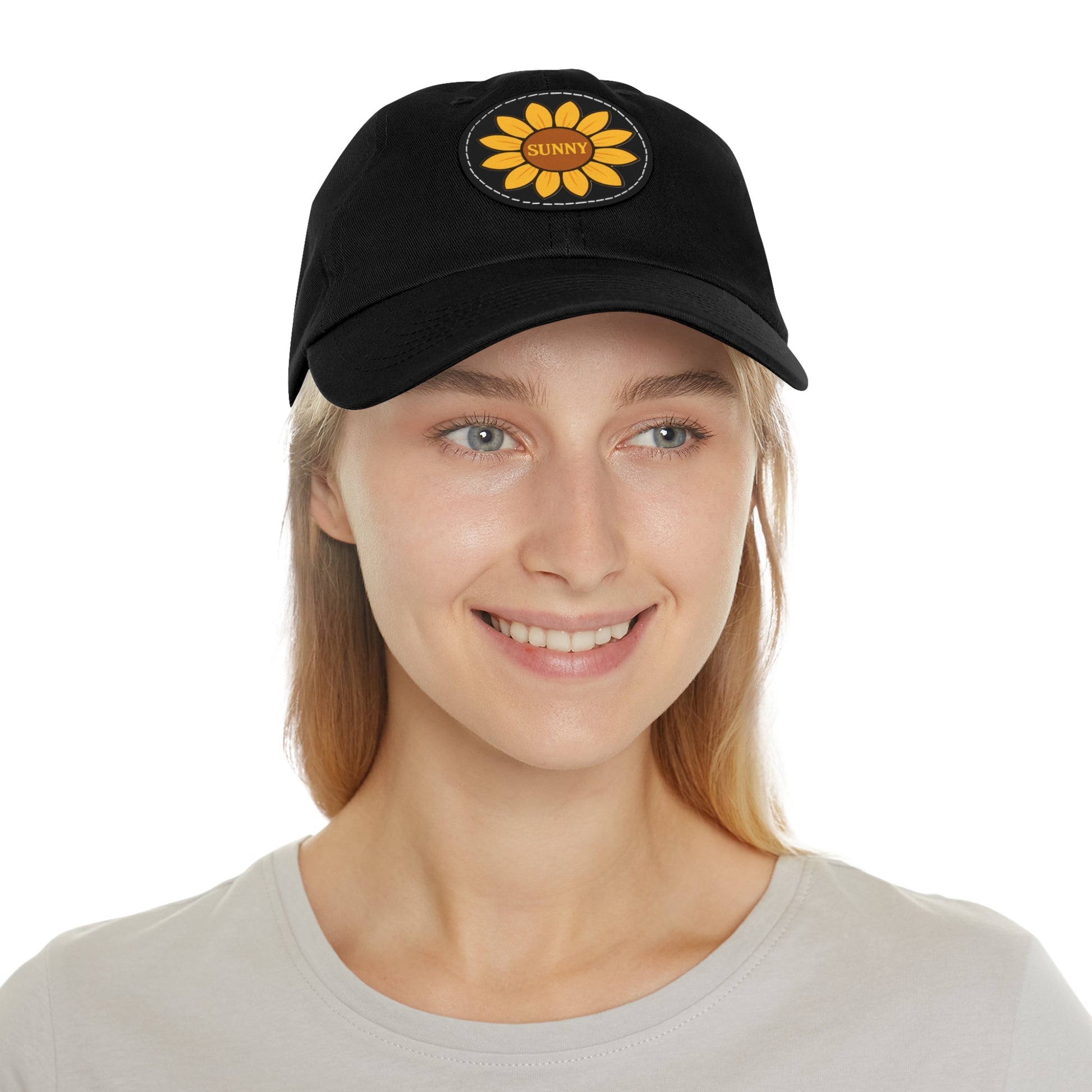 Sunny Dad Hat with Leather Patch, Stylish Sunflower Cap, Casual Summer Apparel, Gift for Dad, Outdoor Accessories