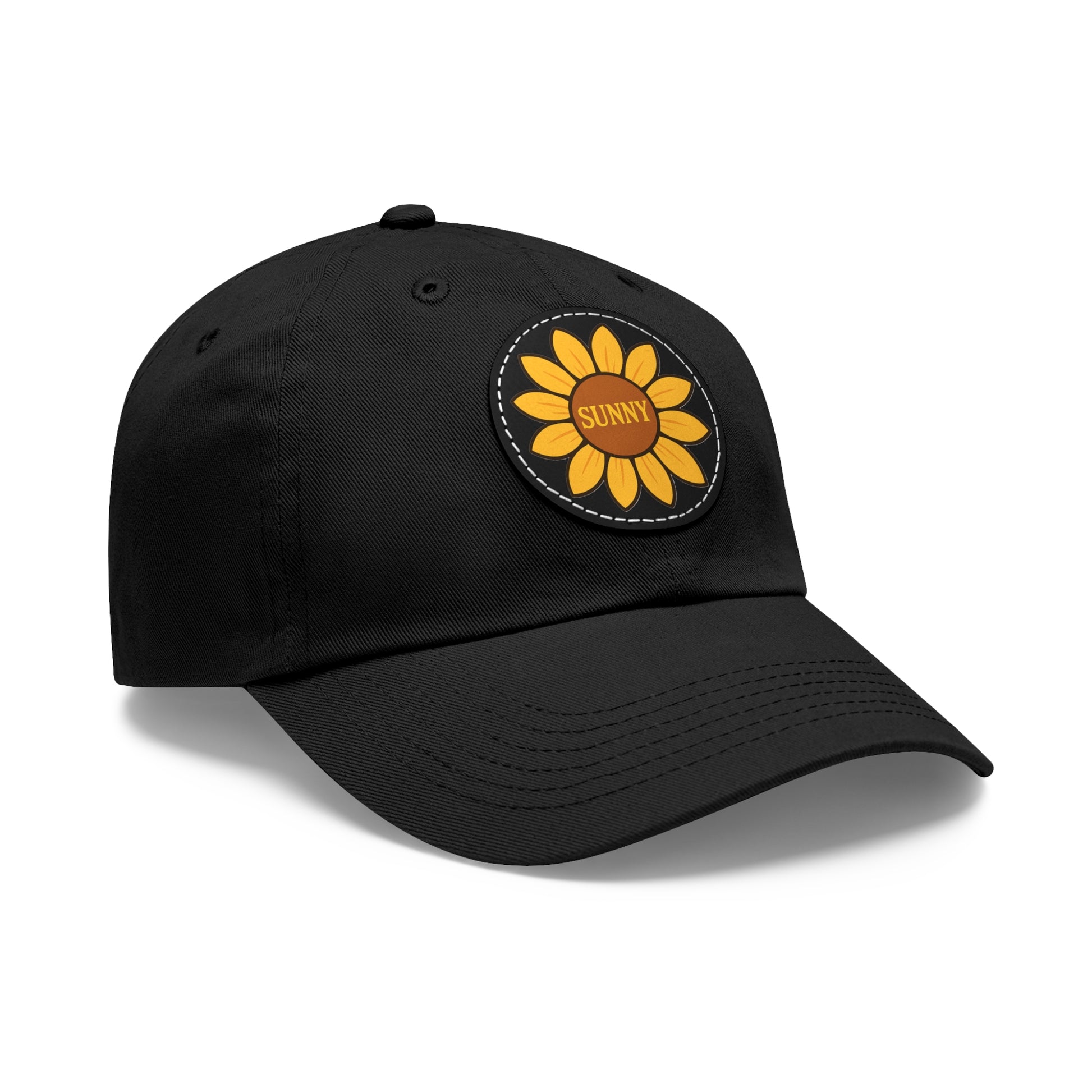 Sunny Dad Hat with Leather Patch, Stylish Sunflower Cap, Casual Summer Apparel, Gift for Dad, Outdoor Accessories