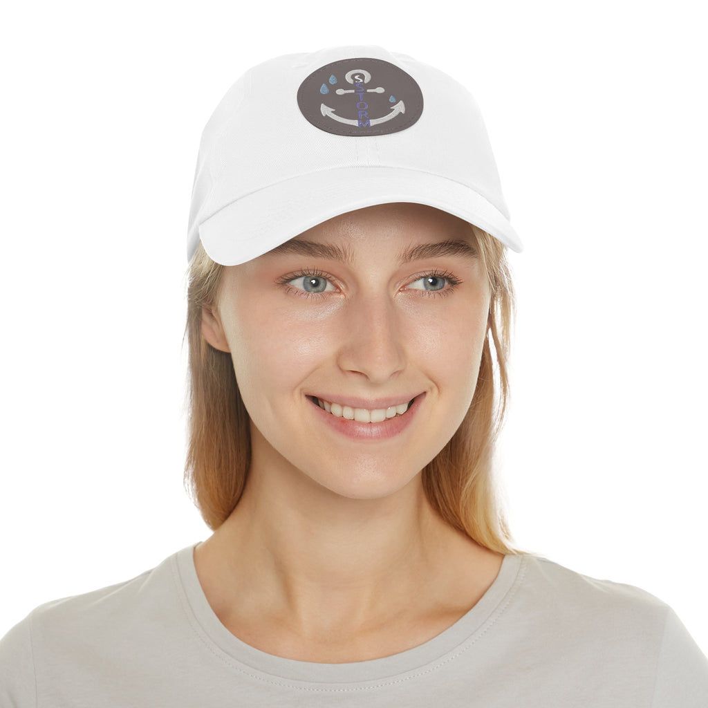 Nautical Dad Hat with Leather Patch, Storm Anchor Cap, Casual Beachwear, Perfect Gift for Fathers, Summer Accessories