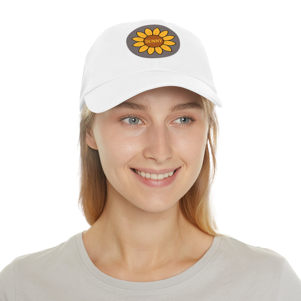 Sunny Dad Hat with Leather Patch, Stylish Sunflower Cap, Casual Summer Apparel, Gift for Dad, Outdoor Accessories