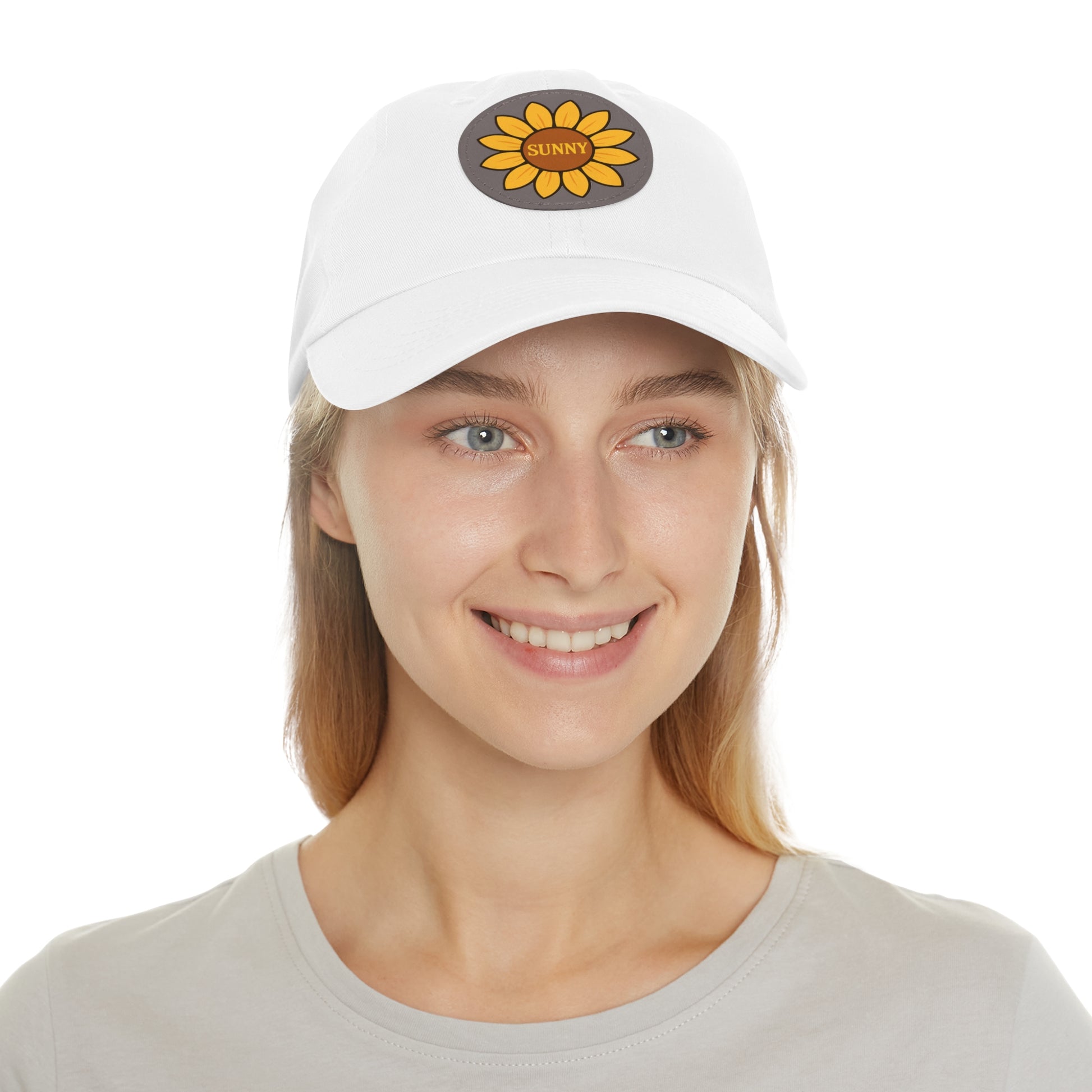 Sunny Dad Hat with Leather Patch, Stylish Sunflower Cap, Casual Summer Apparel, Gift for Dad, Outdoor Accessories