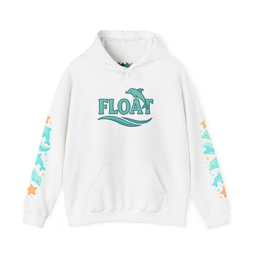 Cozy Dolphin Print Hoodie, Unisex Beachwear, Float Sweatshirt, Gift for Ocean Lovers, Cute Summer Attire, Relaxing Vibes
