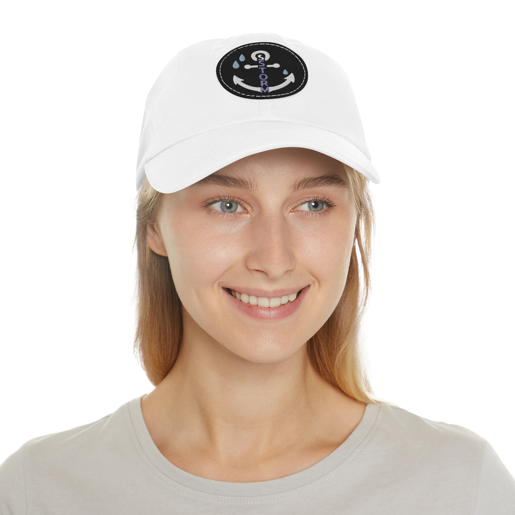 Nautical Dad Hat with Leather Patch, Storm Anchor Cap, Casual Beachwear, Perfect Gift for Fathers, Summer Accessories