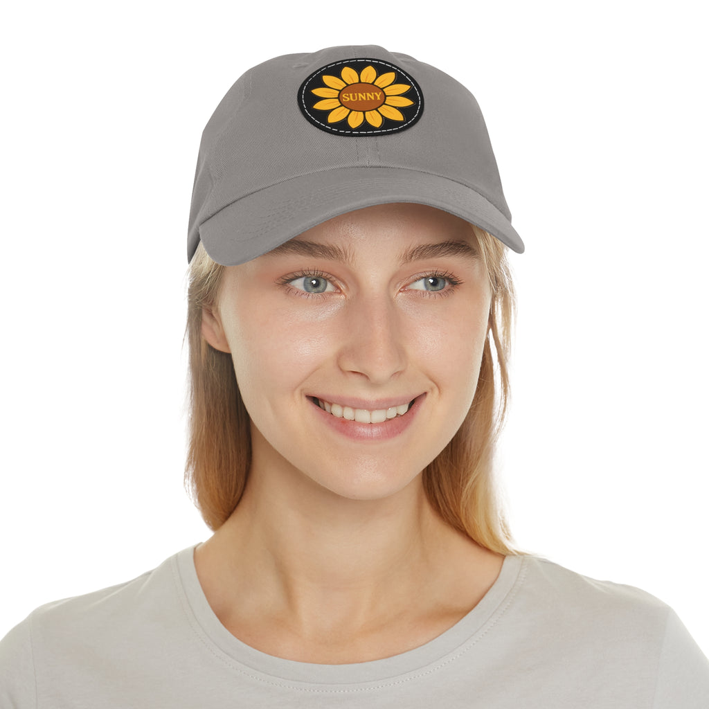 Sunny Dad Hat with Leather Patch, Stylish Sunflower Cap, Casual Summer Apparel, Gift for Dad, Outdoor Accessories