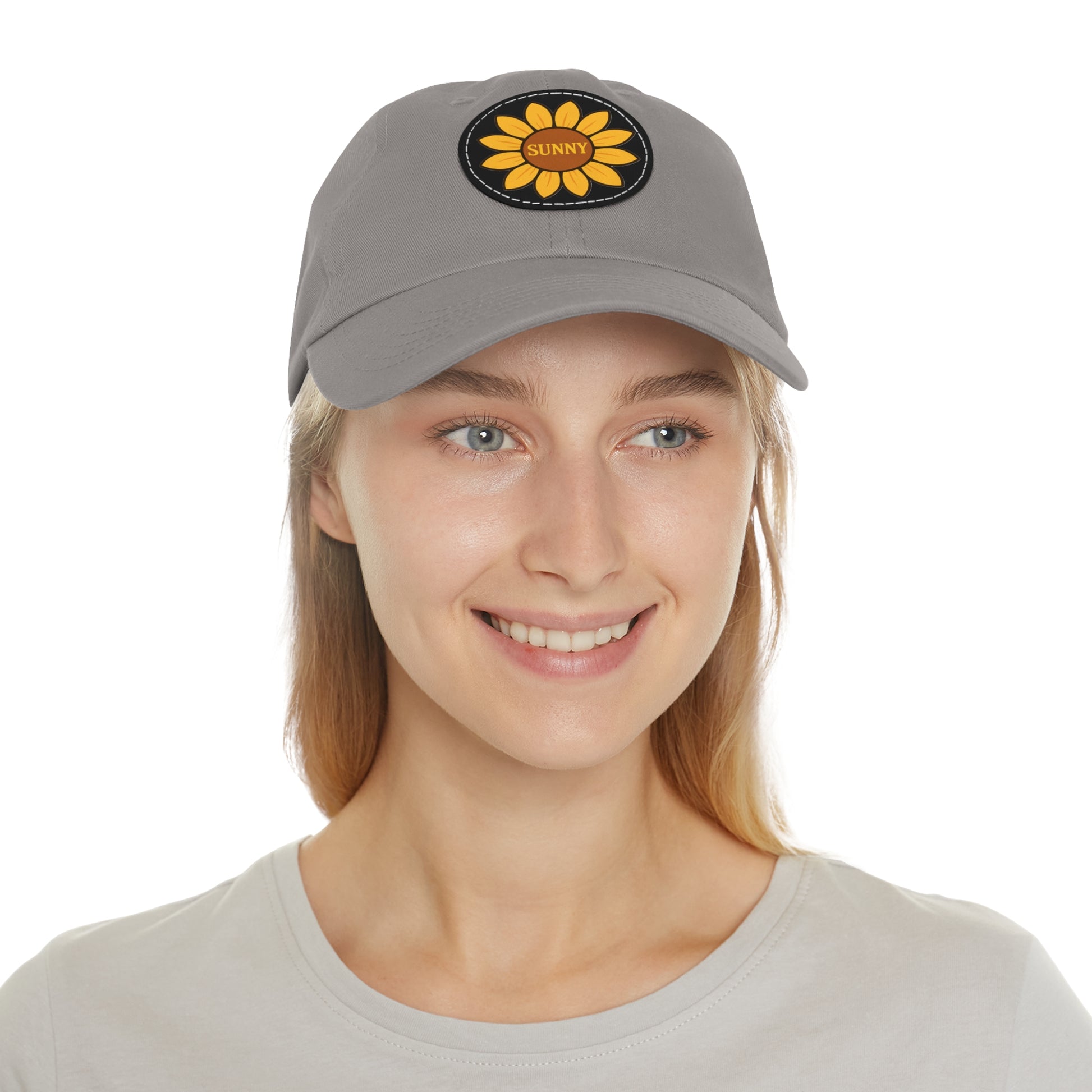 Sunny Dad Hat with Leather Patch, Stylish Sunflower Cap, Casual Summer Apparel, Gift for Dad, Outdoor Accessories