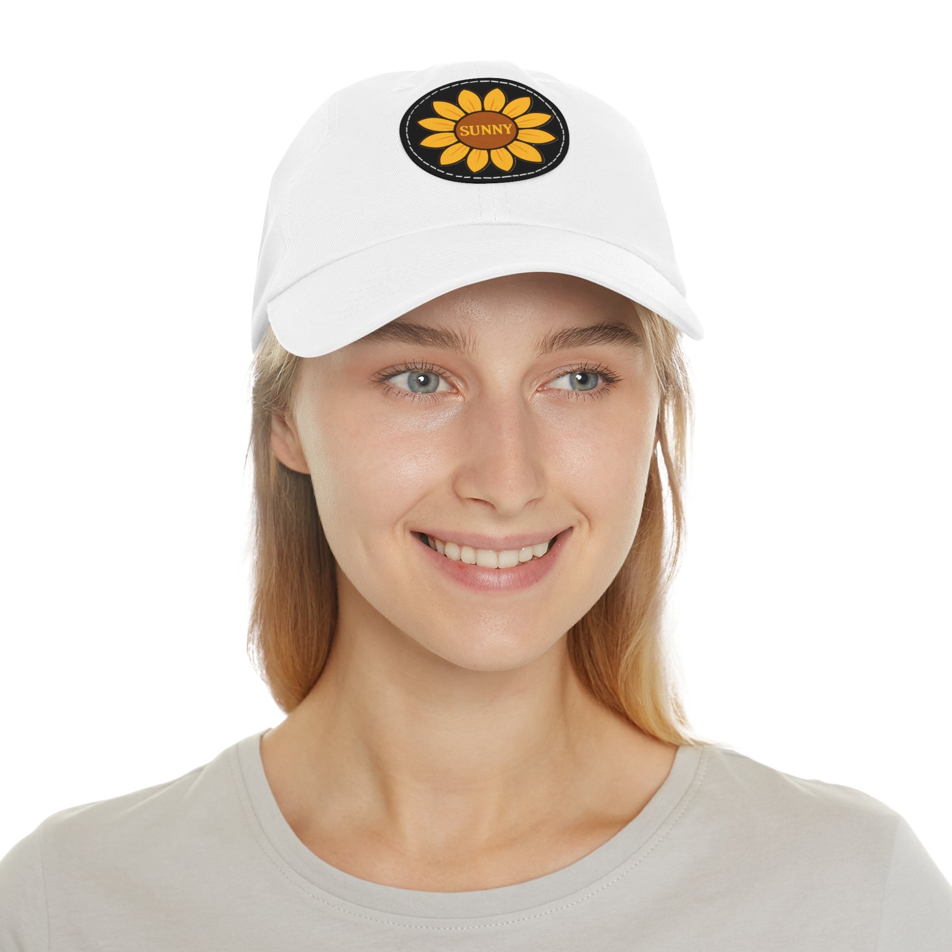 Sunny Dad Hat with Leather Patch, Stylish Sunflower Cap, Casual Summer Apparel, Gift for Dad, Outdoor Accessories