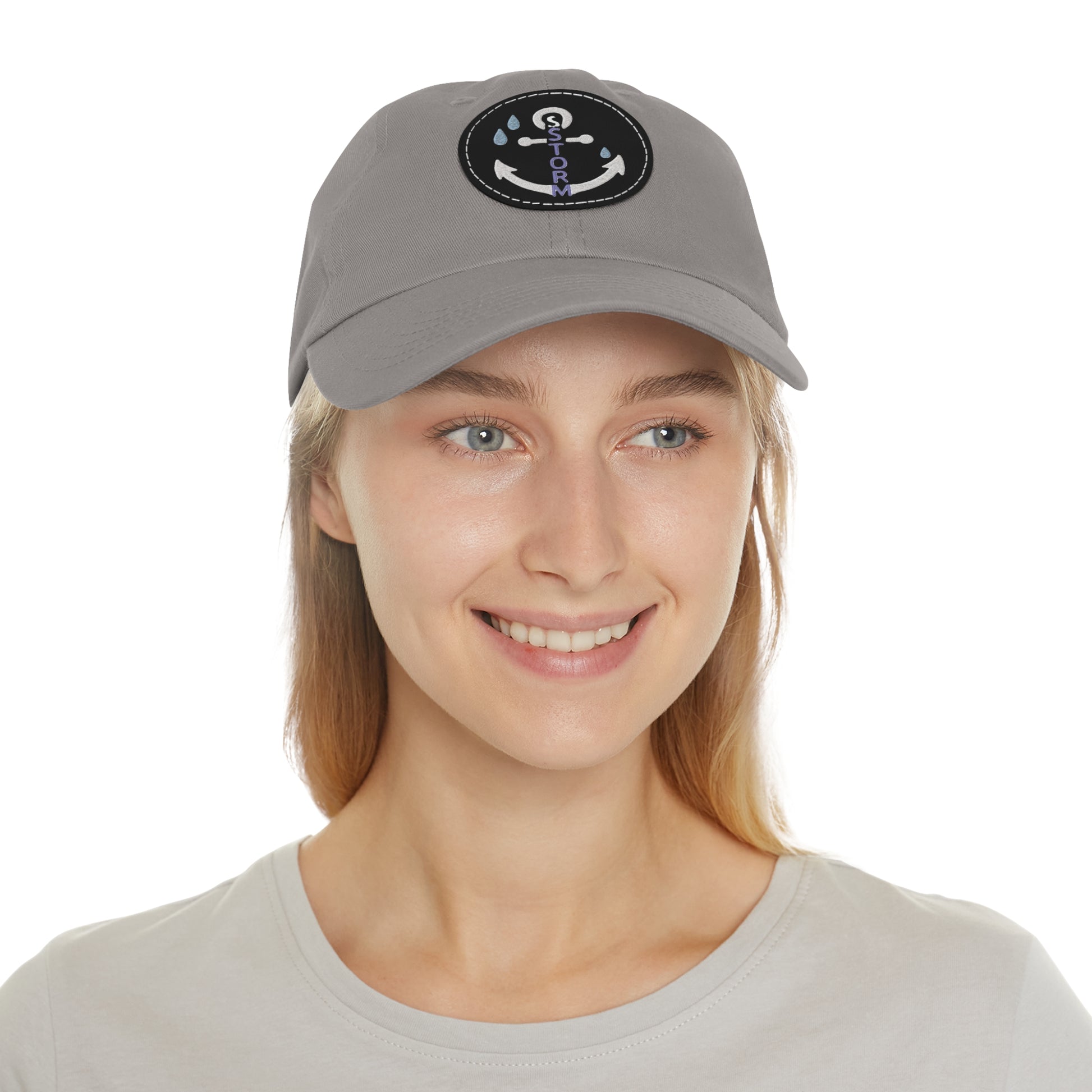 Nautical Dad Hat with Leather Patch, Storm Anchor Cap, Casual Beachwear, Perfect Gift for Fathers, Summer Accessories